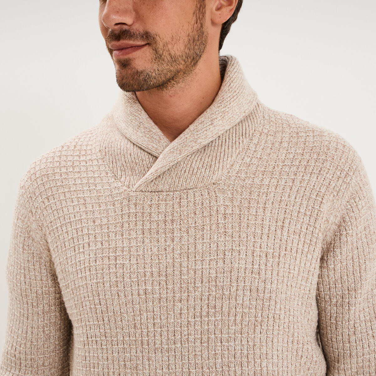 Pull col ch&acirc;le manches longues ecru homme
