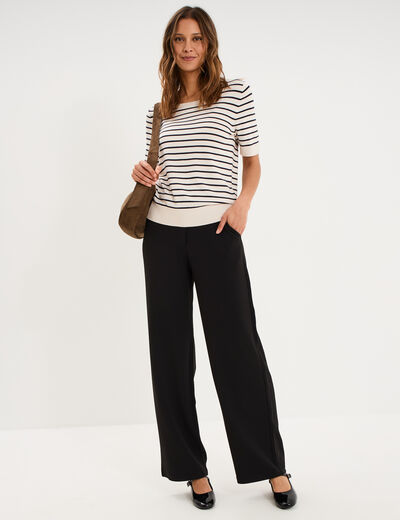 Pantalon effet cr&ecirc;pe large noir femme