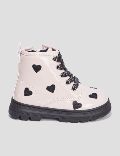 Bottines crantées zippées rose bébé fille