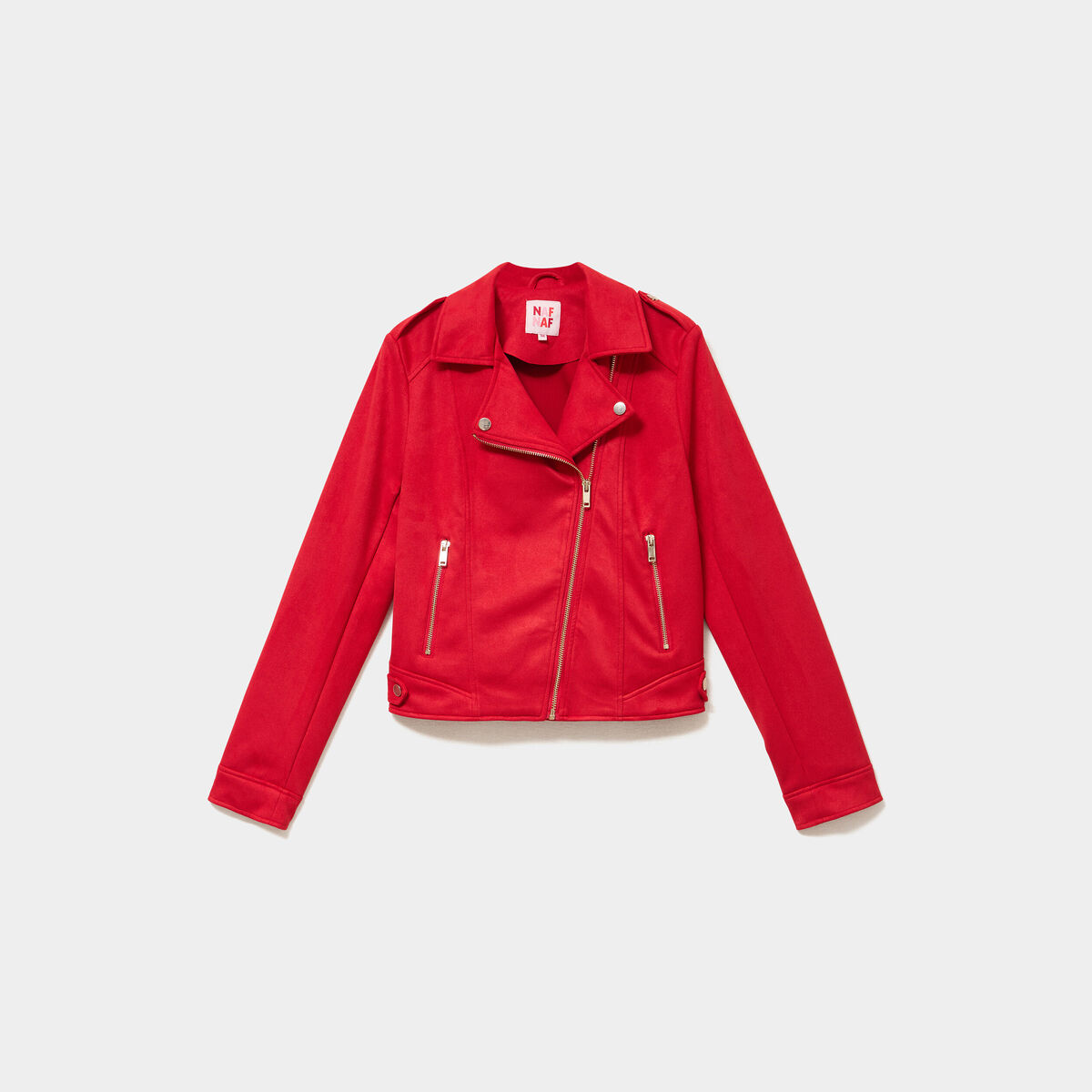 Veste biker effet su&eacute;dine rouge femme