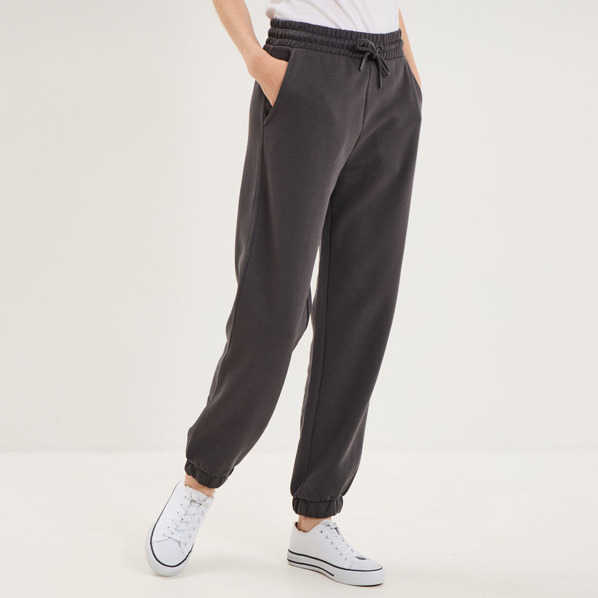 Pantalon de jogging molletonn&eacute; gris fonc&eacute; femme