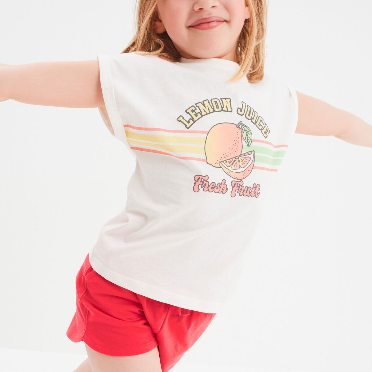 T-shirt avec col rond manches courtes ivoire fille