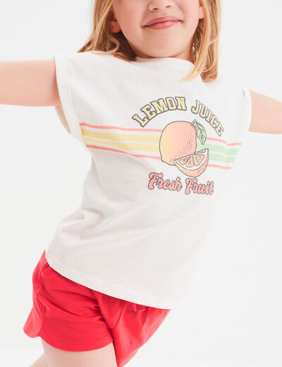 T-shirt avec col rond manches courtes ivoire fille