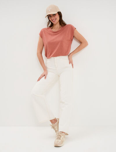 T-shirt col rond manches courtes terracotta femme