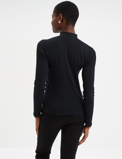 T-shirt ajust&eacute; col montant noir femme