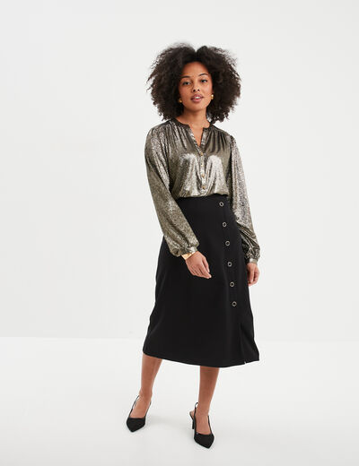 Blouse métallisée manches longues jaune or femme