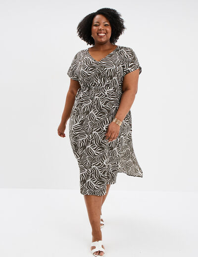 Robe midi taille à coulisse fluide vert kaki femme grande taille
