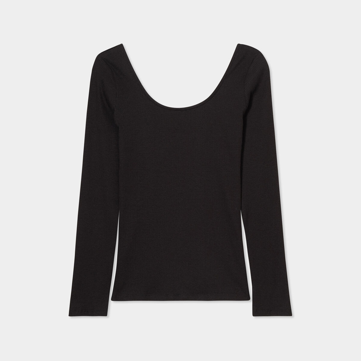 T-shirt côtelé cintré manches longues noir femme