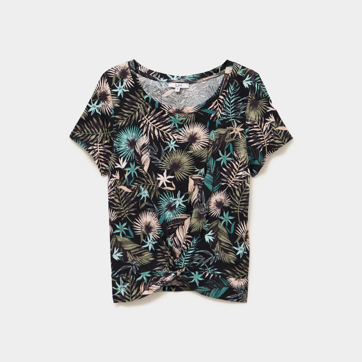 T-shirt taille effet nou&eacute; coton noir femme