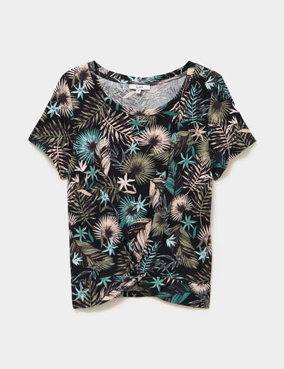 T-shirt taille effet nou&eacute; coton noir femme