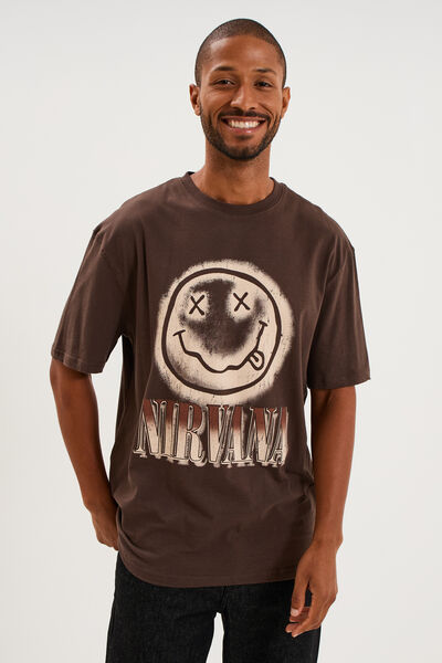 T-shirt manches courtes coton Nirvana marron fonc&eacute; homme