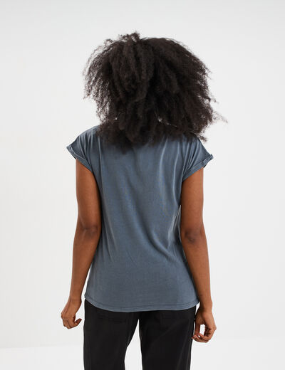 T-shirt d&eacute;lav&eacute; en coton gris femme