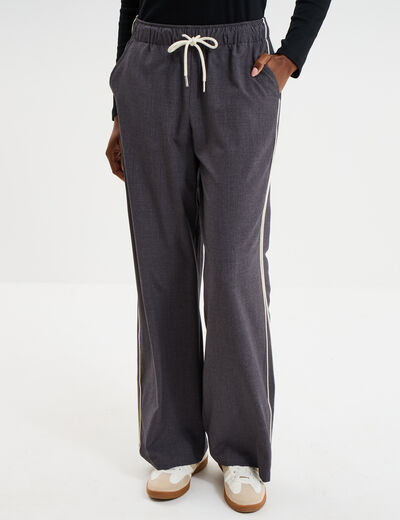Pantalon droit taille &eacute;lastiqu&eacute;e gris clair femme