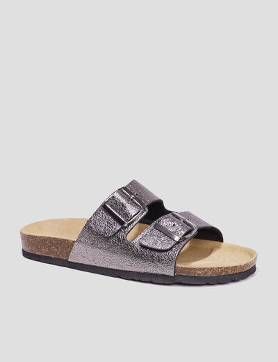 Mules avec doubles boucles gris fonc&eacute; femme
