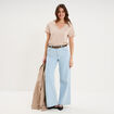 T-shirt manches courtes col en V coton beige femme