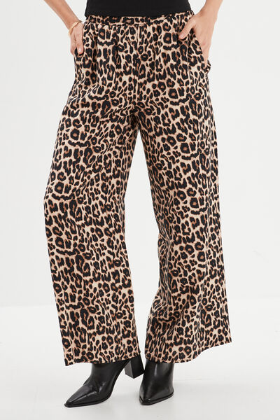 Pantalon large fluide taille &eacute;lastiqu&eacute;e beige femme