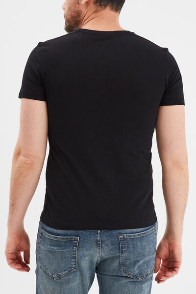 T-shirt manches courtes col tunisien noir homme