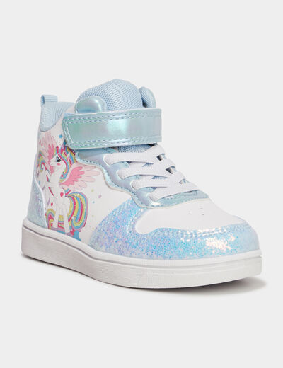 Baskets montantes scratchs et paillettes blanc fille