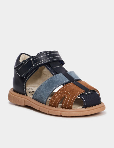 Sandales &agrave; scratchs en cuir bleu b&eacute;b&eacute; gar&ccedil;on