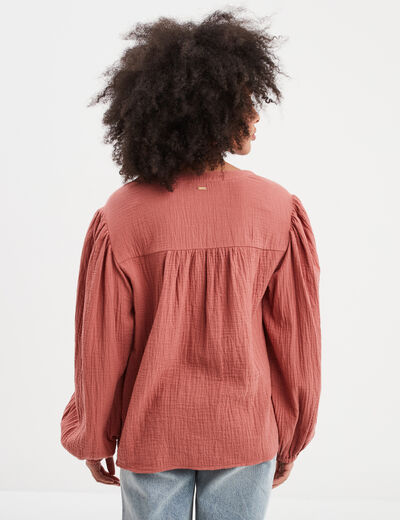 Blouse col tunisien gaze de coton Creeks vieux rose femme