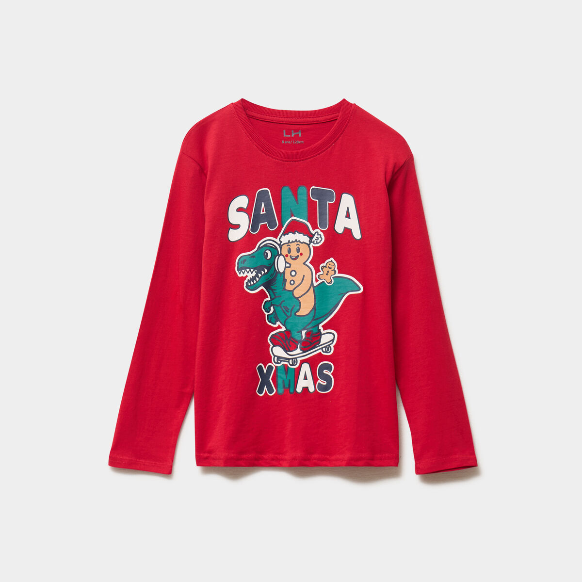 T-shirt de No&euml;l manches longues coton rouge gar&ccedil;on