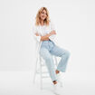 Jeans wide leg taille haute coton denim triple stone femme