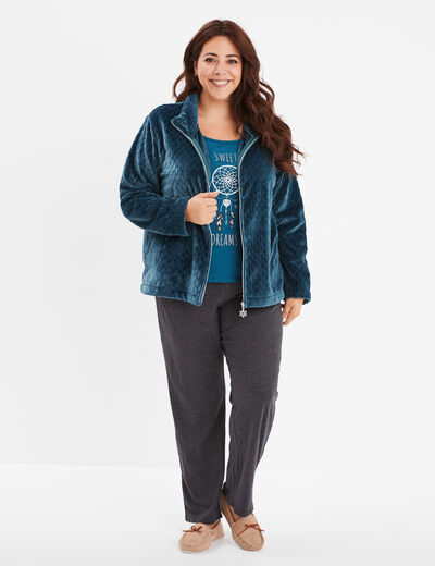 Veste pyjama effet polaire col montant vert canard femme grande taille