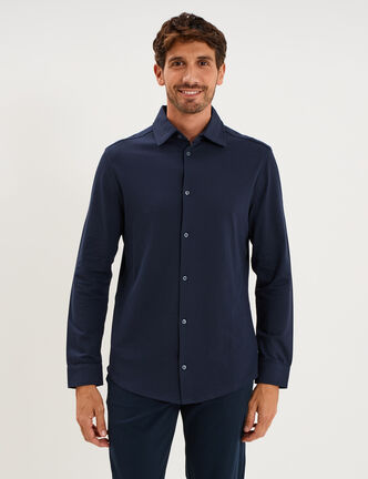 Chemise droite &agrave; manches longues bleu p&eacute;trole homme