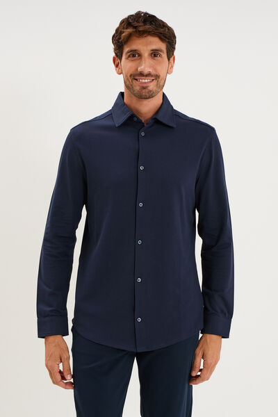 Chemise droite &agrave; manches longues bleu p&eacute;trole homme