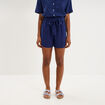Short paperbag lin m&eacute;lang&eacute; bleu fonc&eacute; femme