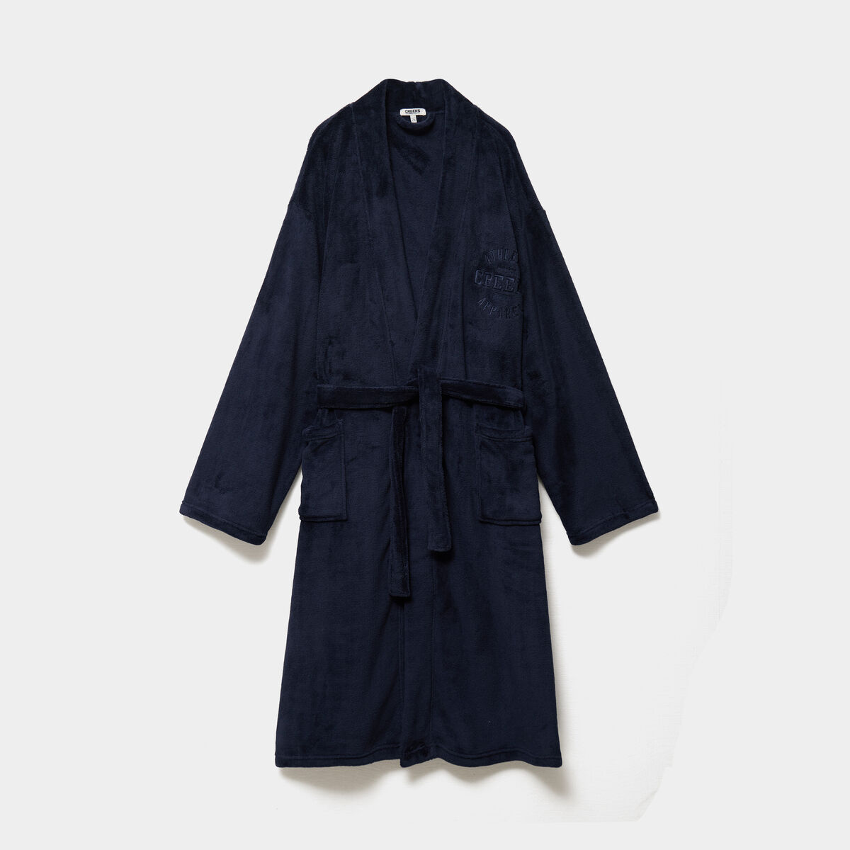 Peignoir long effet velours bleu fonc&eacute; homme