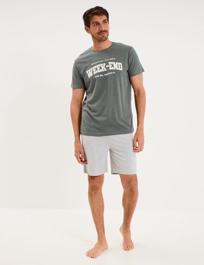 Ensemble pyjama short et t-shirt vert kaki homme