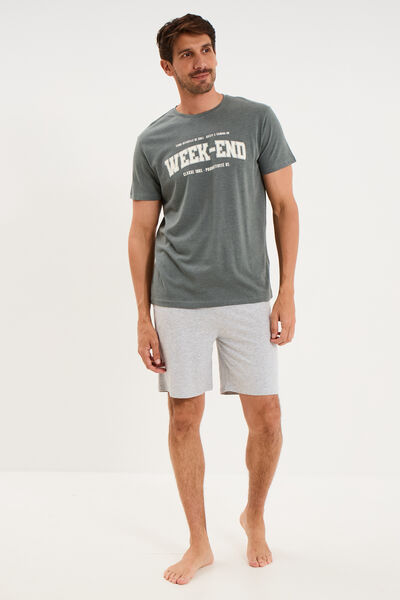 Ensemble pyjama short et t-shirt vert kaki homme