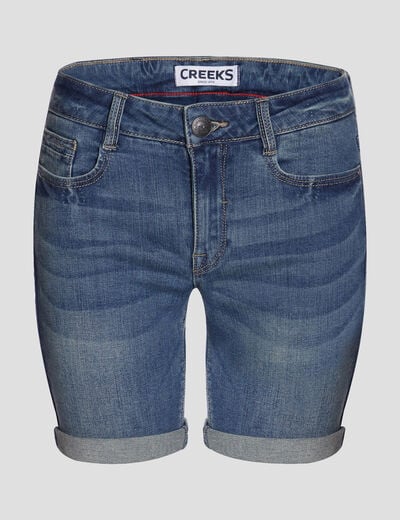 Short slim en jean délavé denim stone femme
