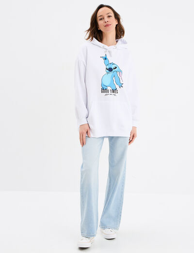 Sweat hoodie oversize à capuche Stitch blanc femme