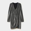 Robe paillettes portefeuille courte gris argent femme