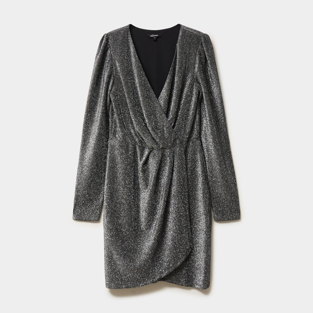 Robe paillettes portefeuille courte gris argent femme