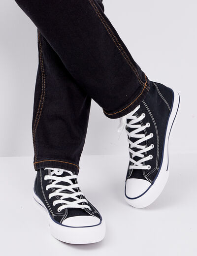 Baskets &agrave; lacets montantes en toile noir homme