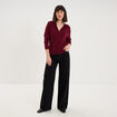 Gilet col rond manches longues bordeaux femme