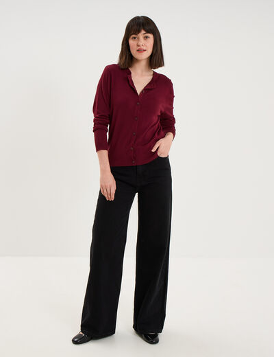 Gilet col rond manches longues bordeaux femme