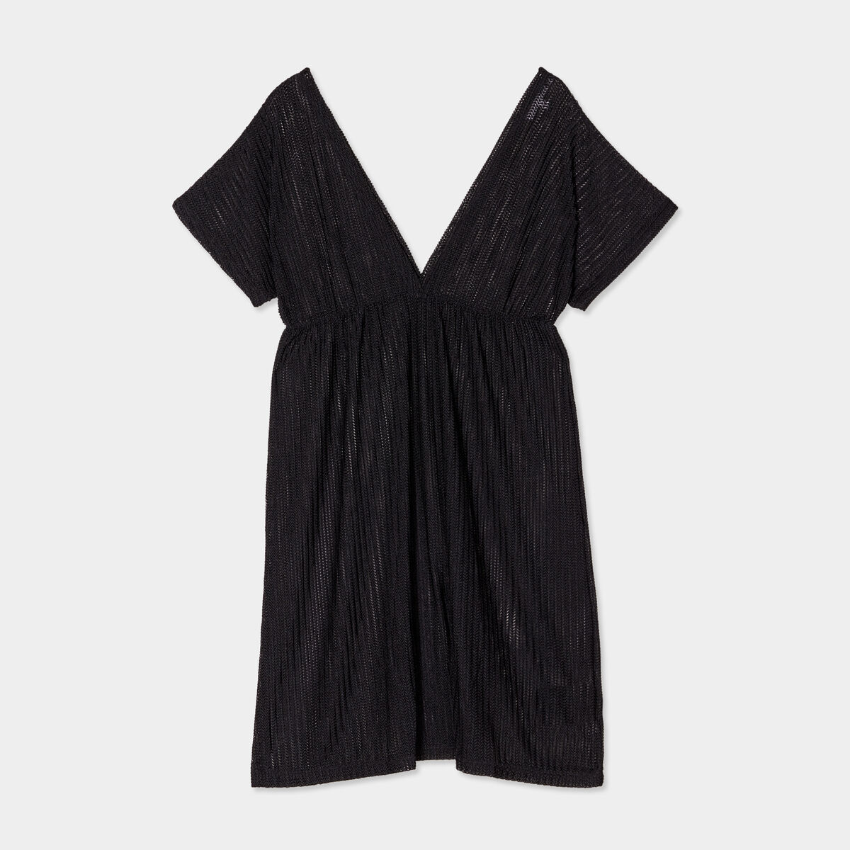 Robe de plage ajour&eacute;e col V noir femme