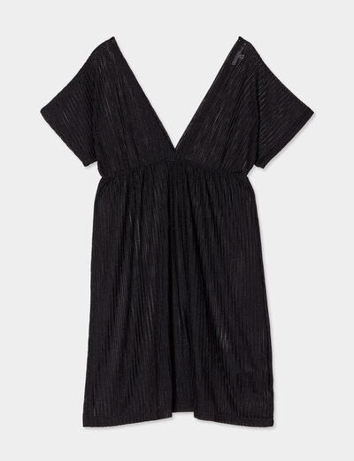 Robe de plage ajour&eacute;e col V noir femme