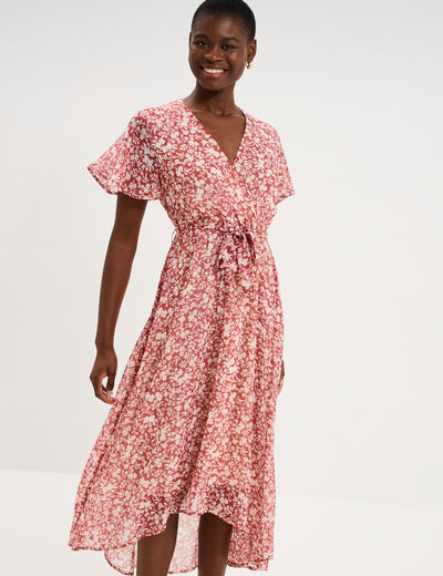 Robe longue &eacute;vas&eacute;e col cache-coeur rose femme