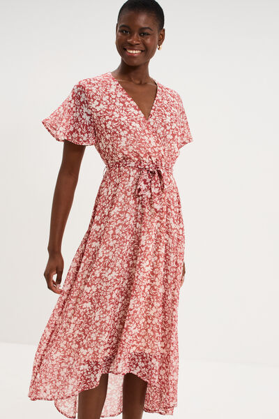 Robe longue &eacute;vas&eacute;e col cache-coeur rose femme