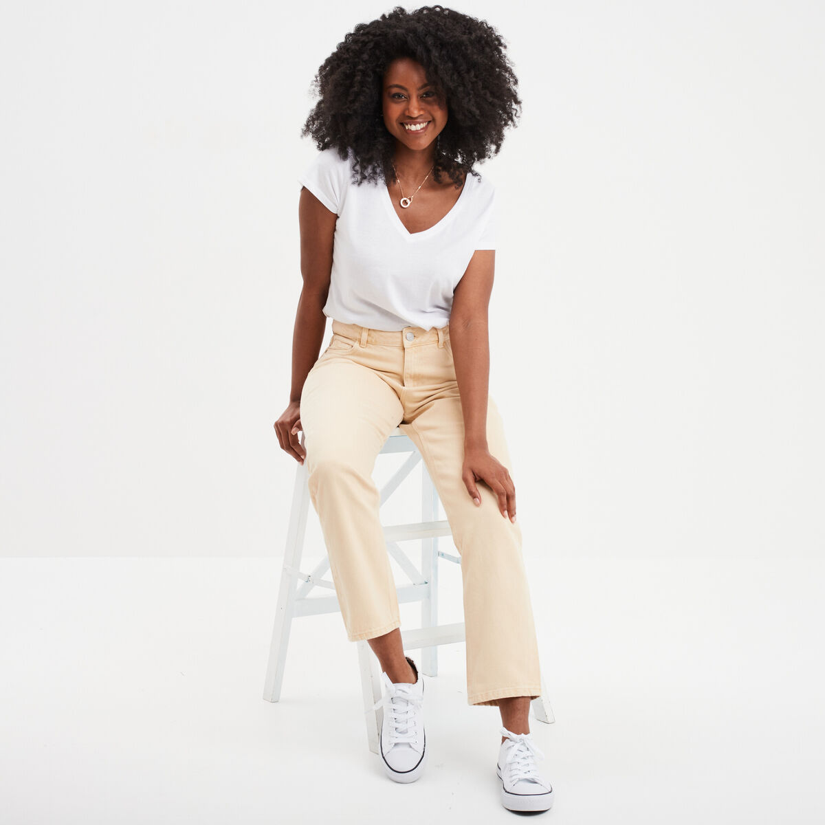 Jeans mom taille haute 7/8ème Creeks jaune clair femme