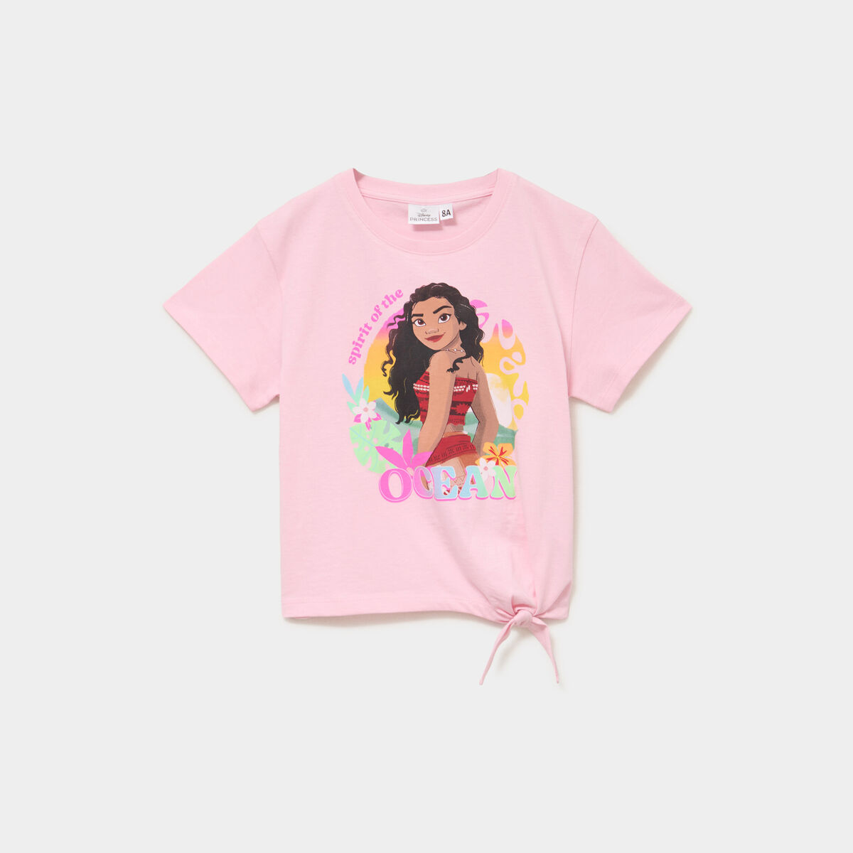 T-shirt nou&eacute; col rond coton Vaiana rose fille
