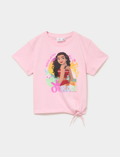 T-shirt nou&eacute; col rond coton Vaiana rose fille