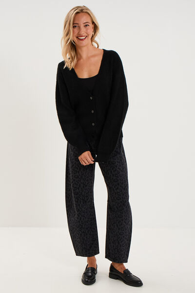 Gilet col en V manches longues ballon noir femme