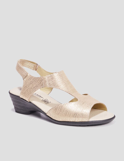 Sandales &agrave; talons pied large en cuir sable femme