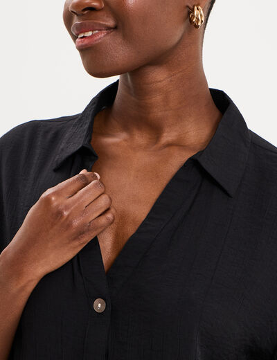 Chemise dos smock&eacute; manches courtes noir femme